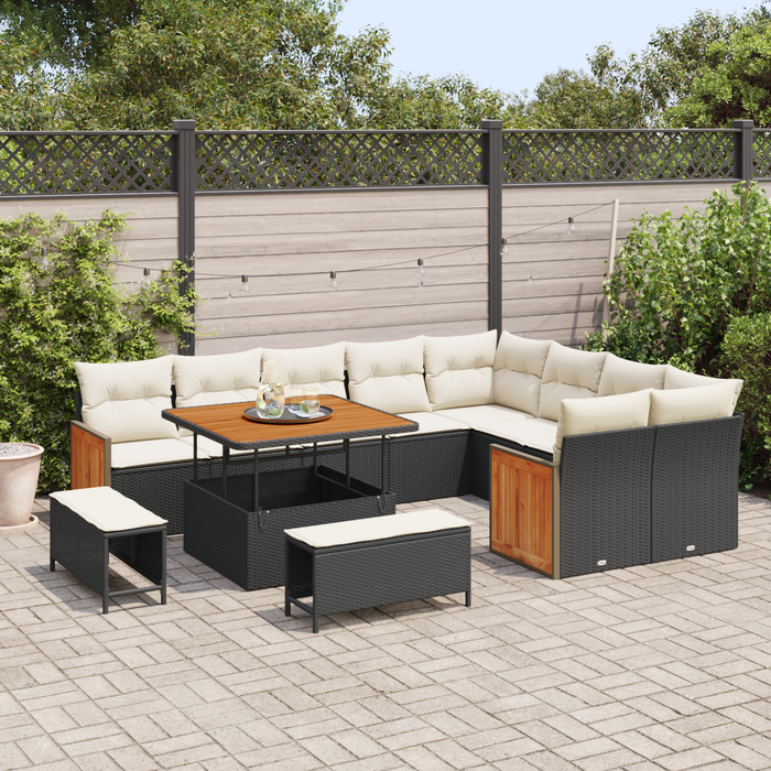 Set de canapele pentru grădină vidaXL 12 piese cu perne Negru Rattan polimer Acacia - WALTI WALTI