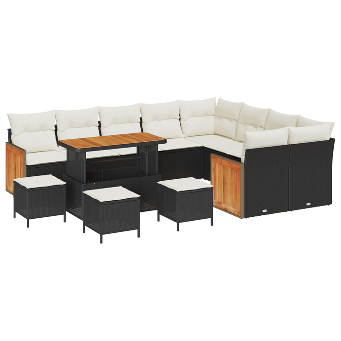 Set de Canapele pentru Grădină vidaXL cu 13 Piese cu Perne Negru Poliratan Acacia - WALTI WALTI