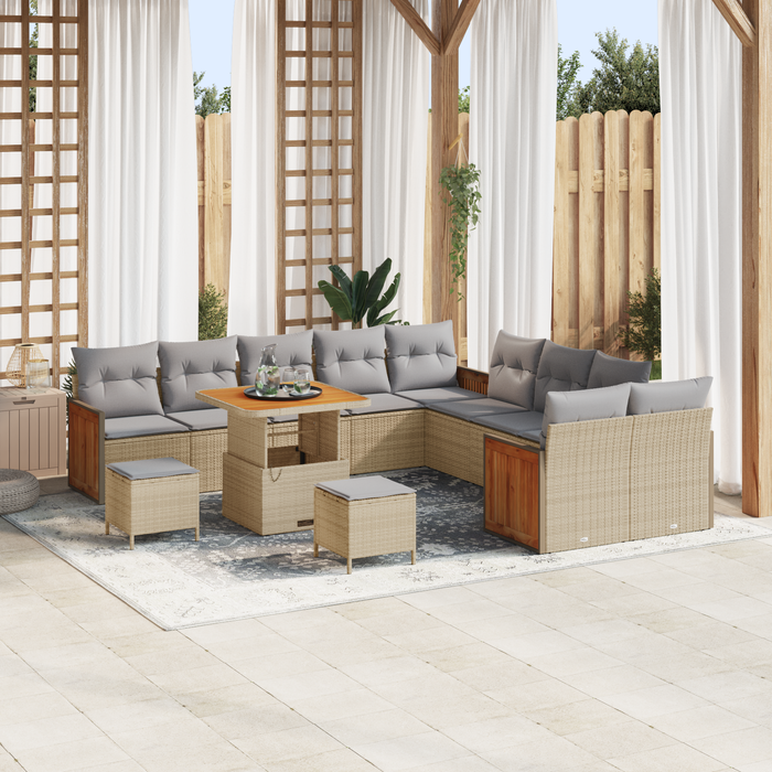 Set canapea vidaXL 13 piese cu perne Bej Poli Ratan Acacia - WALTI WALTI