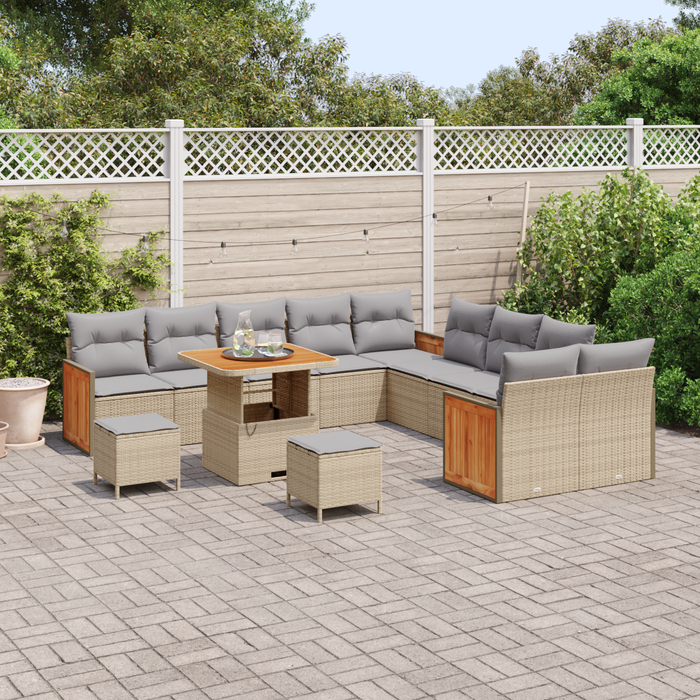 Set canapea vidaXL 13 piese cu perne Bej Poli Ratan Acacia - WALTI WALTI