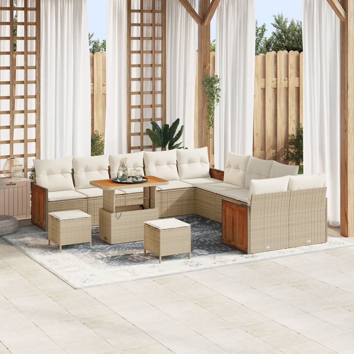 Set canapele grădină vidaXL cu perne Bej Poli Ratan Acacia - WALTI WALTI