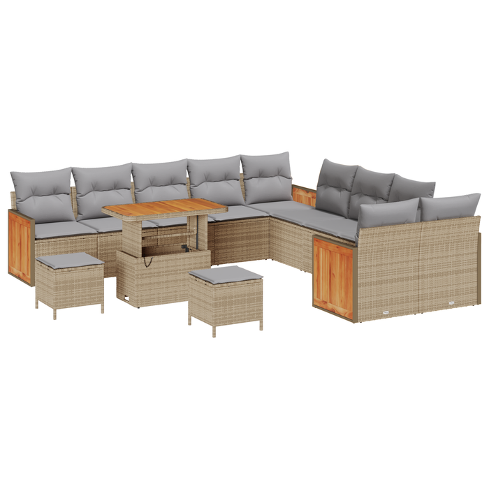 Set canapea grădină vidaXL cu perne, Bej, Rattan poli, Acacia - WALTI WALTI