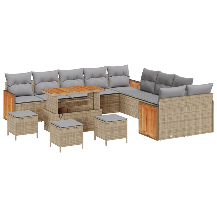 Set de canapele de grădină vidaXL de 14 piese cu perne Bej Ratan Acacia - WALTI WALTI