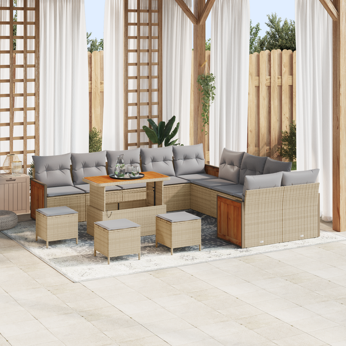 Set de canapele de grădină vidaXL de 14 piese cu perne Bej Ratan Acacia - WALTI WALTI