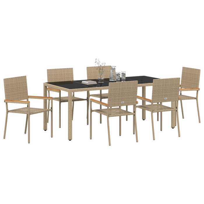 Set dining grădină vidaXL 7 piese Bej Poliratan - WALTI WALTI