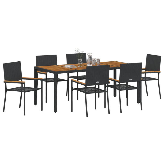 Set Masă Grădină vidaXL 7 Piese Ratan Negru - WALTI WALTI