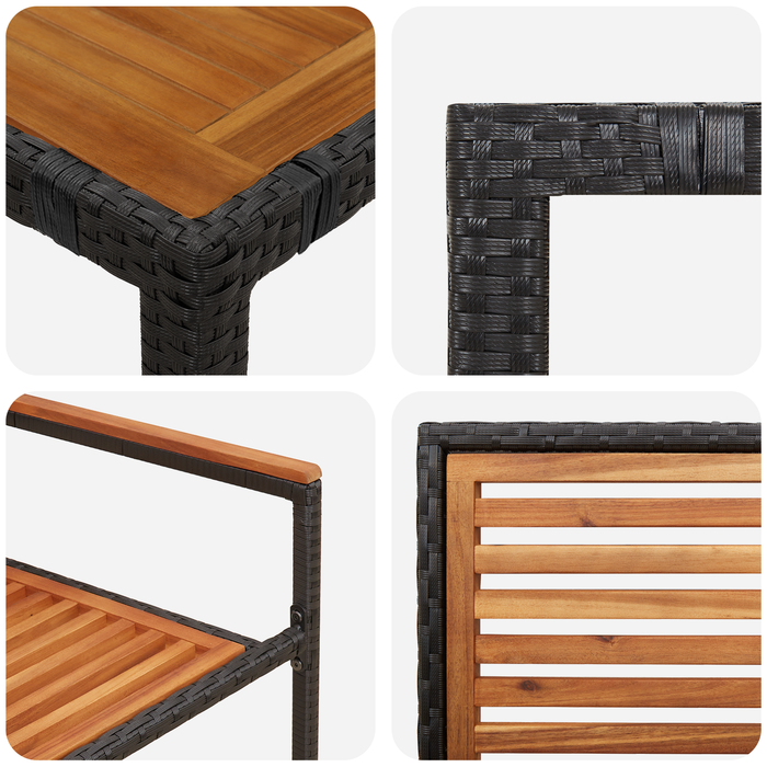 Set de Masă pentru Grădină vidaXL 3 Piese din Ratan Negru și Acacia - WALTI WALTI