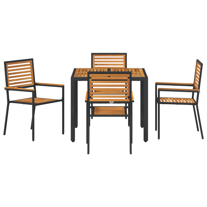 Set de Masa pentru Gradina vidaXL 5 Piese Negru Poliratan Acacia - WALTI WALTI