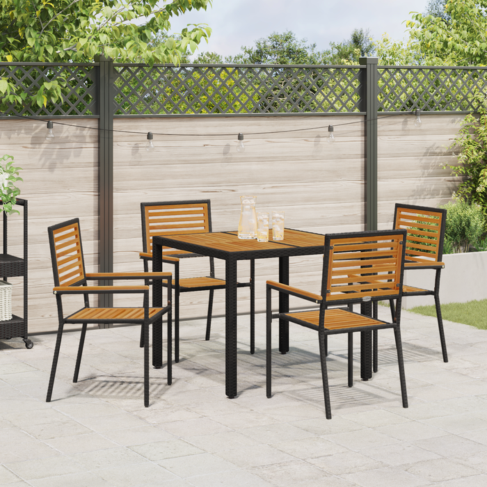 Set de Masa pentru Gradina vidaXL 5 Piese Negru Poliratan Acacia - WALTI WALTI