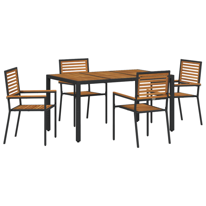 Set Masă Grădină vidaXL, 5 Piese, Negru, Poliratan, Acacia - WALTI WALTI