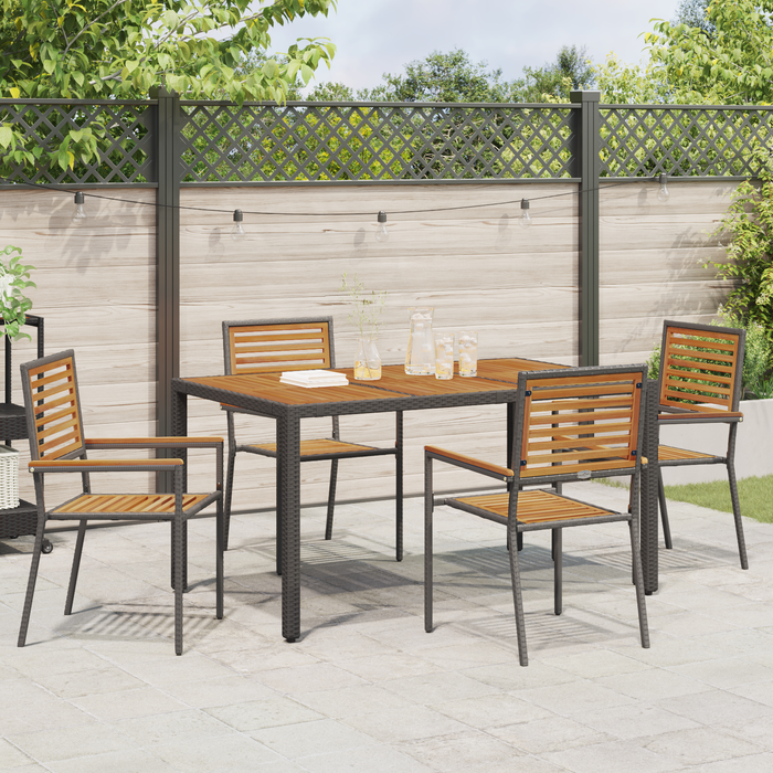 Set Masă Grădină vidaXL, 5 Piese, Negru, Poliratan, Acacia - WALTI WALTI
