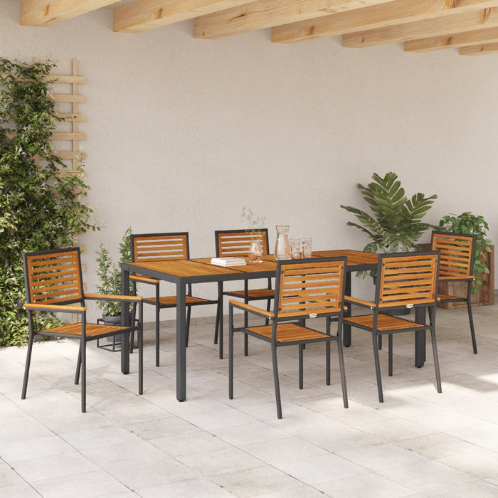 Set Masă Grădină vidaXL 7 Piese Negru Poly Rattan Acacia - WALTI WALTI