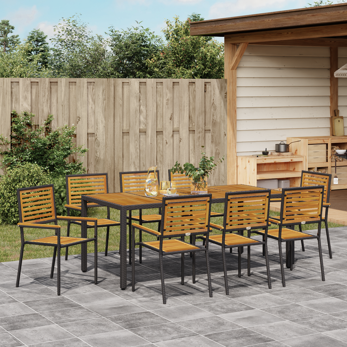 Set de Dining pentru Grădină vidaXL cu 9 Piese Negru Poly Rattan Acacia - WALTI WALTI