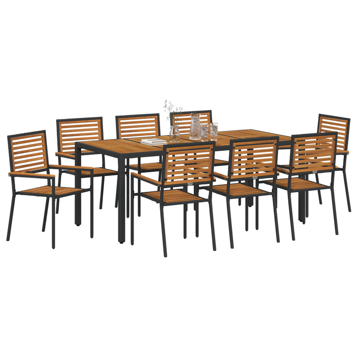 Set de Dining pentru Grădină vidaXL cu 9 Piese Negru Poly Rattan Acacia - WALTI WALTI