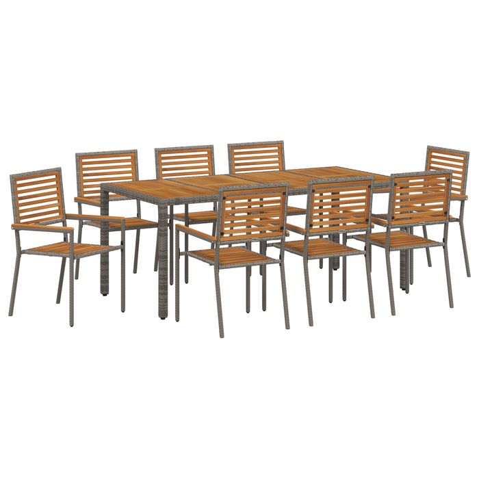 Set de Masă pentru Grădină vidaXL cu 9 Piese Gri Rattan Polimeric Acacia - WALTI WALTI