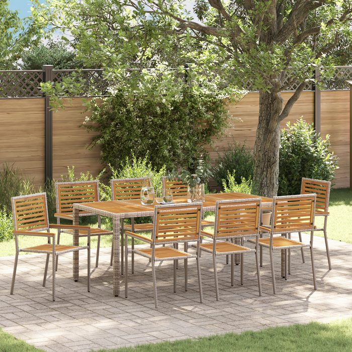 Set de Masă pentru Grădină vidaXL cu 9 Piese Gri Rattan Polimeric Acacia - WALTI WALTI