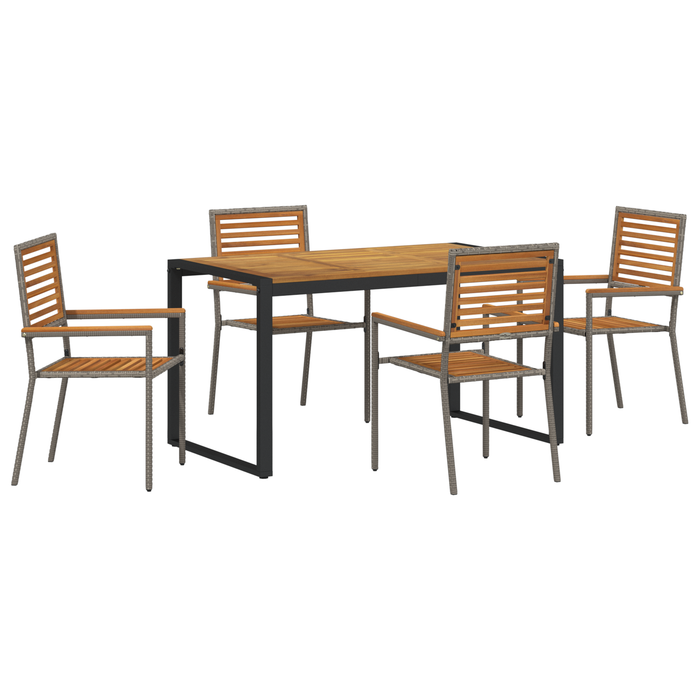 Set de Dining pentru Grădină din 5 Piese Gri Poli Rattan Acacia - WALTI WALTI