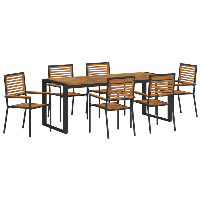 Set Dining Grădină vidaXL 7 Piese Negru Poly Rattan Acacia - WALTI WALTI