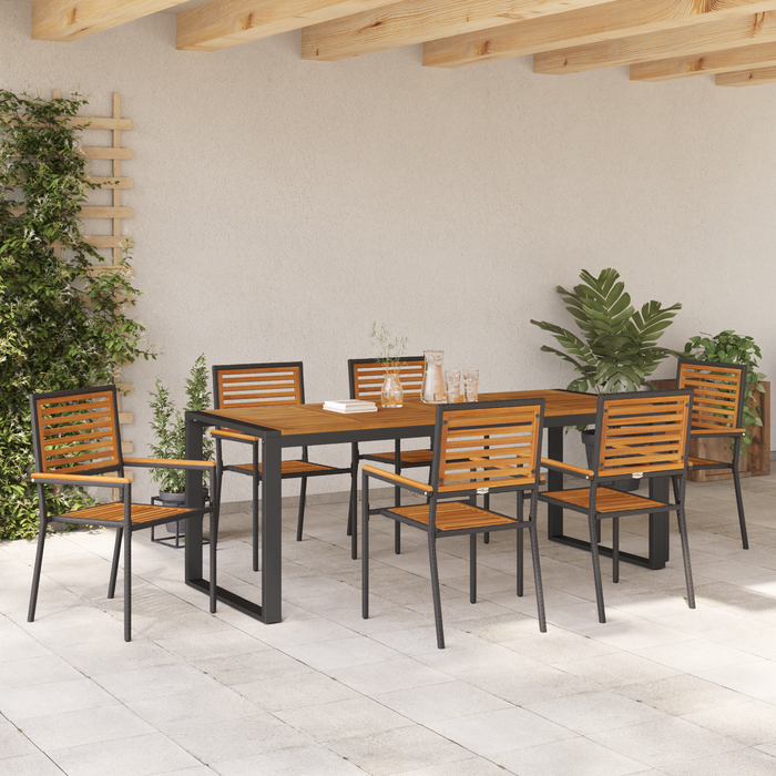 Set Dining Grădină vidaXL 7 Piese Negru Poly Rattan Acacia - WALTI WALTI