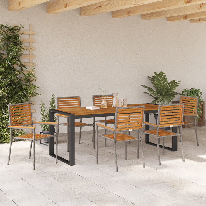 Set de dining pentru grădină vidaXL 7 piese Gri Poliratan Acacia - WALTI WALTI