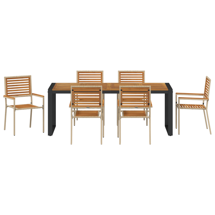 Set de Masă pentru Grădină vidaXL cu 7 Piese Bej din Ratan Poliester Acacia - WALTI WALTI