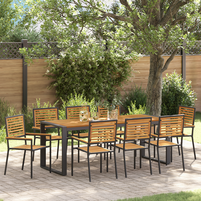 Set Masa Gradina vidaXL 9 Piese Negru Poly Rattan Acacia - WALTI WALTI