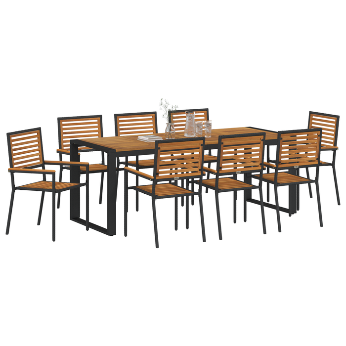 Set Masa Gradina vidaXL 9 Piese Negru Poly Rattan Acacia - WALTI WALTI