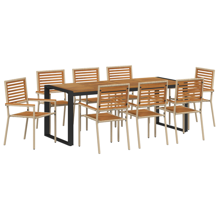 Set de dining pentru grădină vidaXL 9 Piese Bej Ratan Poliratan Acacia - WALTI WALTI
