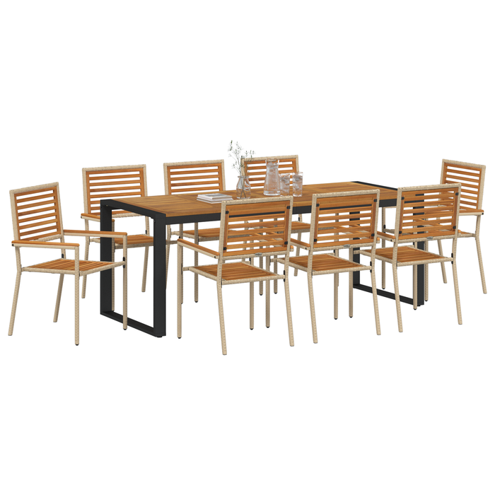 Set de dining pentru grădină vidaXL 9 Piese Bej Ratan Poliratan Acacia - WALTI WALTI