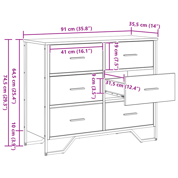 Comodă din Stejar Artizanal 91x35.5x74.5 cm Lemn Inginerizat - WALTI WALTI
