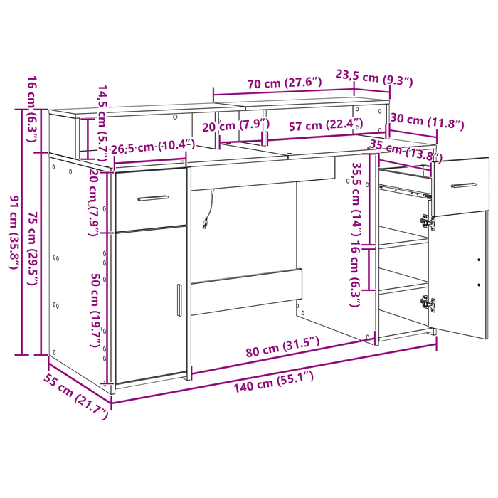Birou Stejar negru 140x55x91 cm Lemn prelucrat - WALTI WALTI