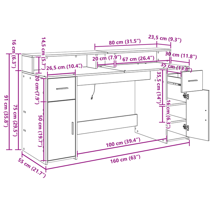 birou din stejar negru 160x55x91 cm lemn prelucrat - WALTI WALTI