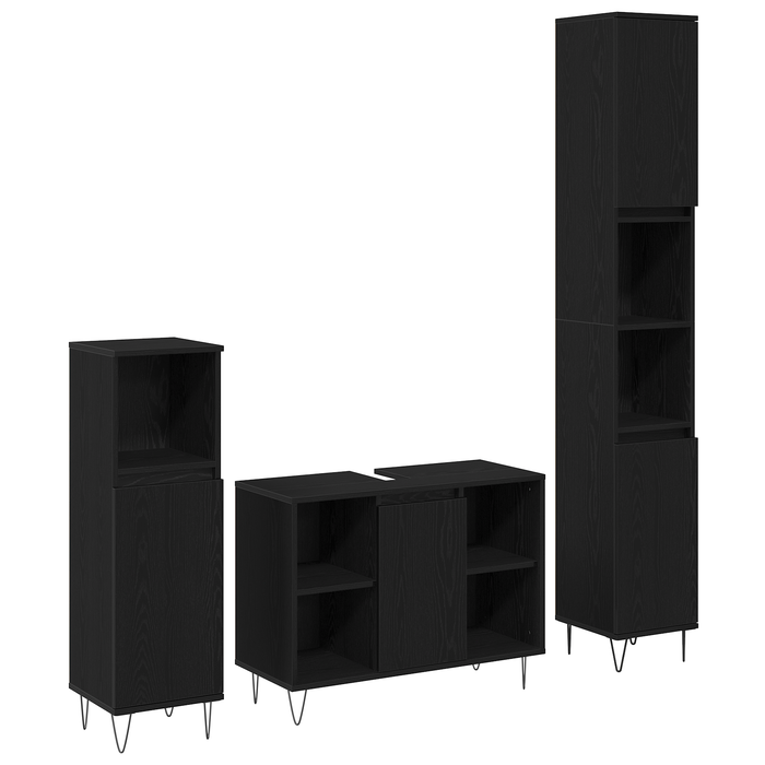Set Mobilier Baie vidaXL 3 piese Stejar Negru Lemn Prelucrat - WALTI WALTI