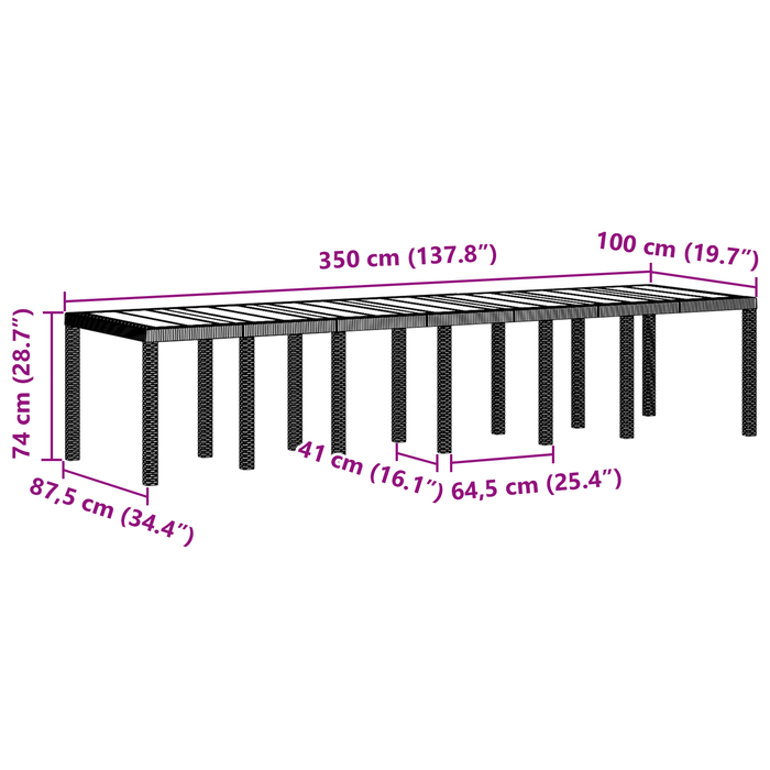 Masă de grădină vidaXL maro 350x100x73 cm din poli ratan - WALTI WALTI