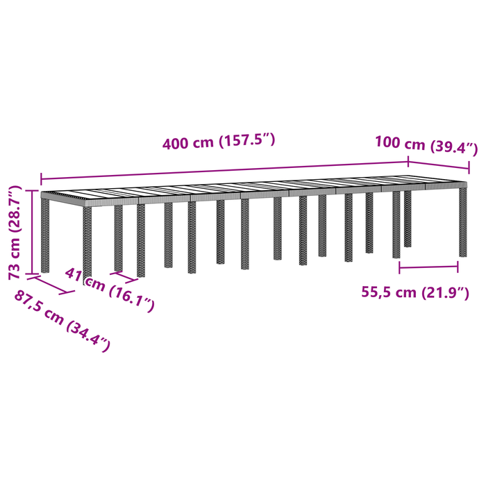 Masă de grădină vidaXL Maro 400x100x73 cm Poly Rattan - WALTI WALTI