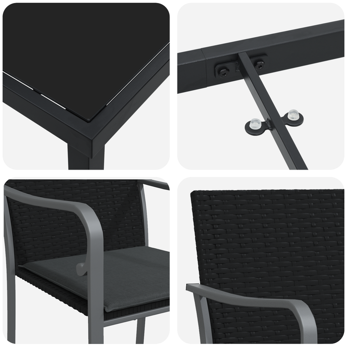 Set mobilier de grădină, 3 piese, cu perne, negru, poliratan - WALTI WALTI