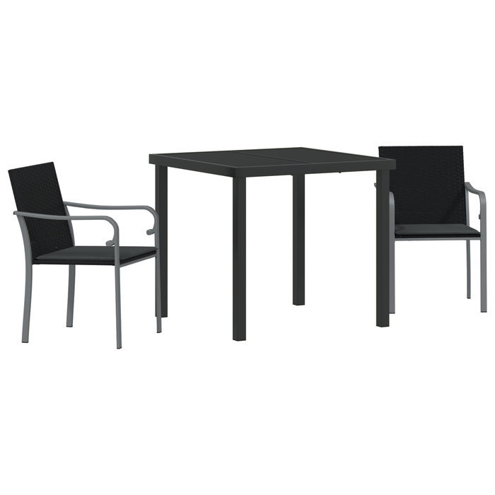 Set mobilier de grădină, 3 piese, cu perne, negru, poliratan - WALTI WALTI