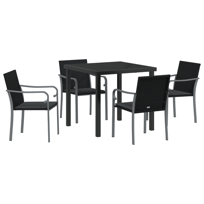 Set mobilier de grădină, 5 piese, cu perne, negru, poliratan - WALTI WALTI