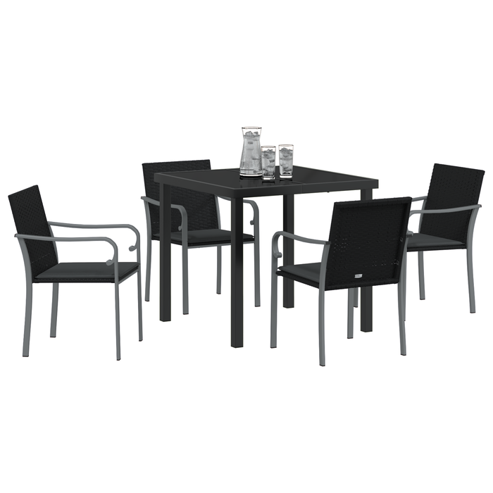 Set mobilier de grădină, 5 piese, cu perne, negru, poliratan - WALTI WALTI
