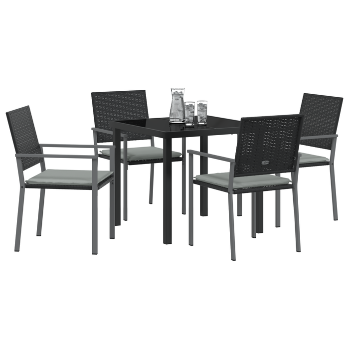 Set de dining pentru grădină 5 piese cu perne Negru Rattan Poli - WALTI WALTI