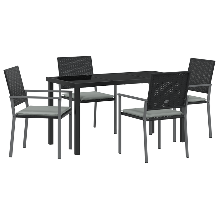 Set de dining pentru grădină cu 5 piese și perne Negru Poliratan - WALTI WALTI