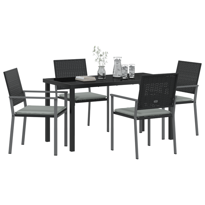 Set de dining pentru grădină cu 5 piese și perne Negru Poliratan - WALTI WALTI