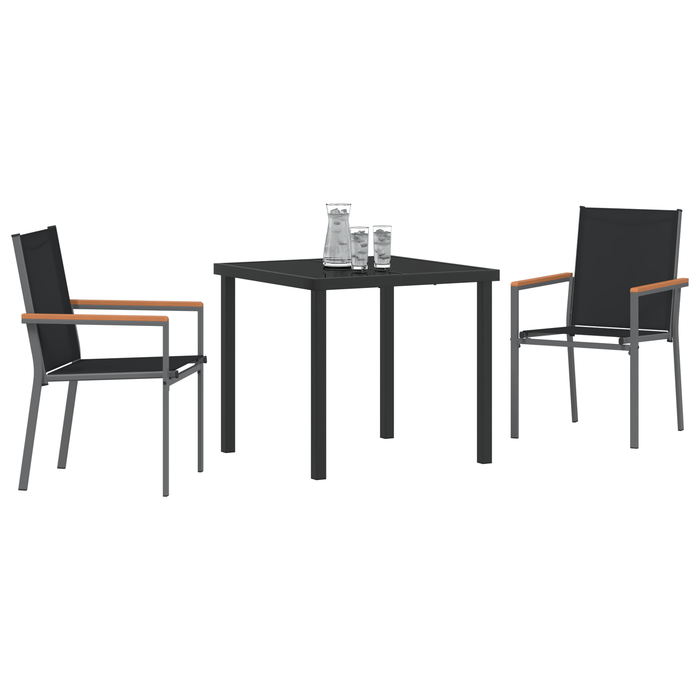 Set de Masă de Grădină 3 Piese Negru Textilena și Oțel - WALTI WALTI