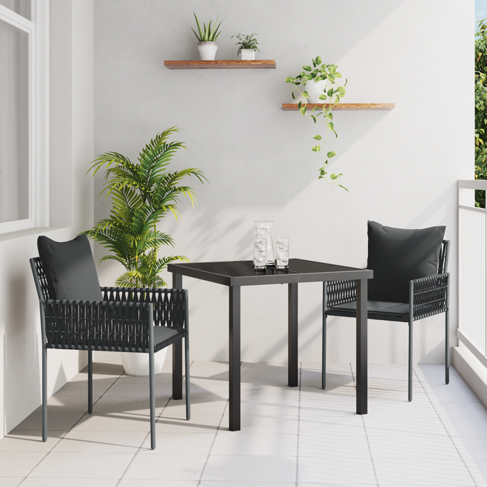 Set de grădină de 3 piese cu perne, rattan negru - WALTI WALTI