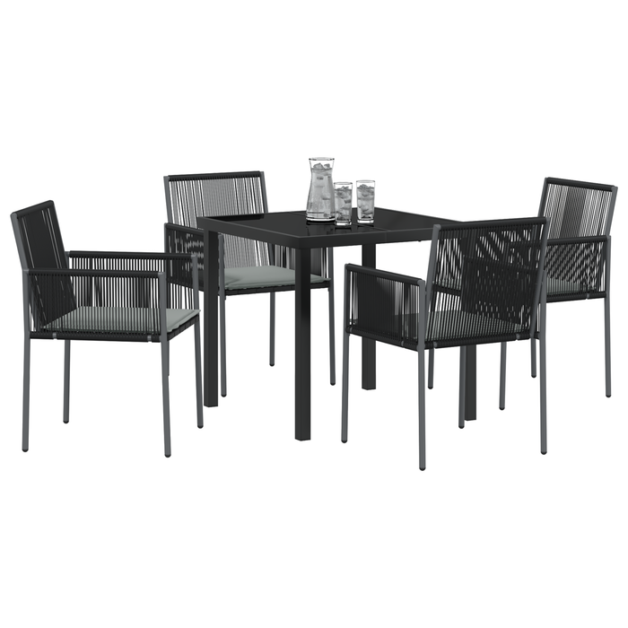 Set de Dining pentru Grădină cu 5 Piese cu Perne Negru Poliratan - WALTI WALTI