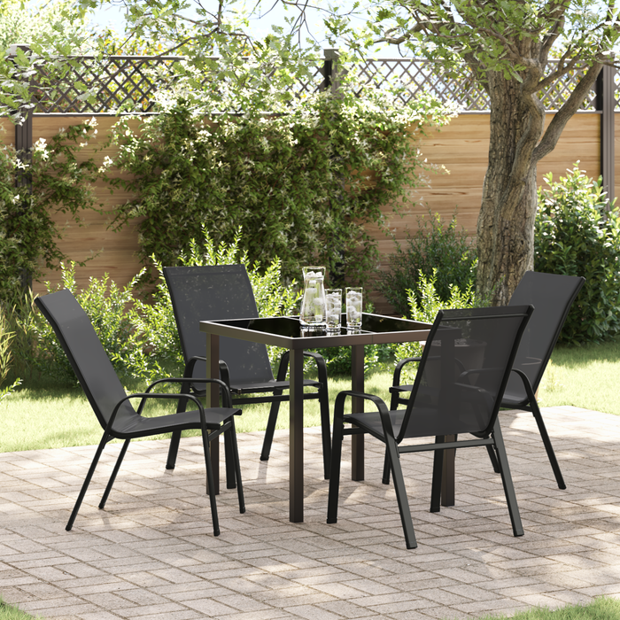 Set de dining pentru grădină vidaXL 5 piese Negru Textil și Oțel, Masă de grădină vidaXL Neagră 80x80x73 cm Sticlă Temperată - WALTI WALTI