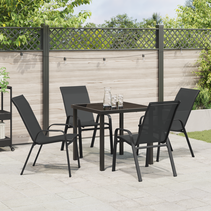 Set de dining pentru grădină vidaXL 5 piese Negru Textil și Oțel, Masă de grădină vidaXL Neagră 80x80x73 cm Sticlă Temperată - WALTI WALTI