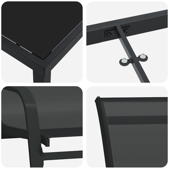 Set masă grădină vidaXL 5 piese Negru Textilene + Oțel, Masă grădină vidaXL Neagră 140x80x73 cm Sticlă securizată - WALTI WALTI