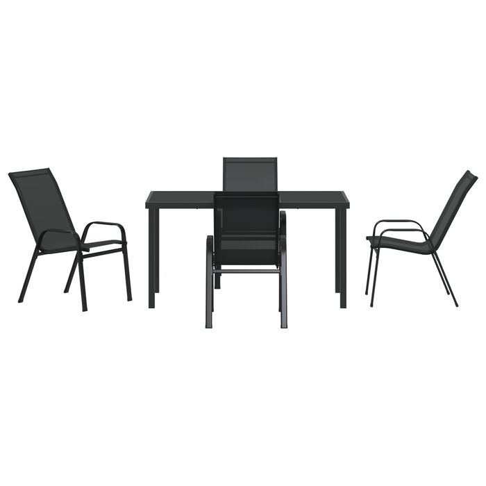 Set masă grădină vidaXL 5 piese Negru Textilene + Oțel, Masă grădină vidaXL Neagră 140x80x73 cm Sticlă securizată - WALTI WALTI