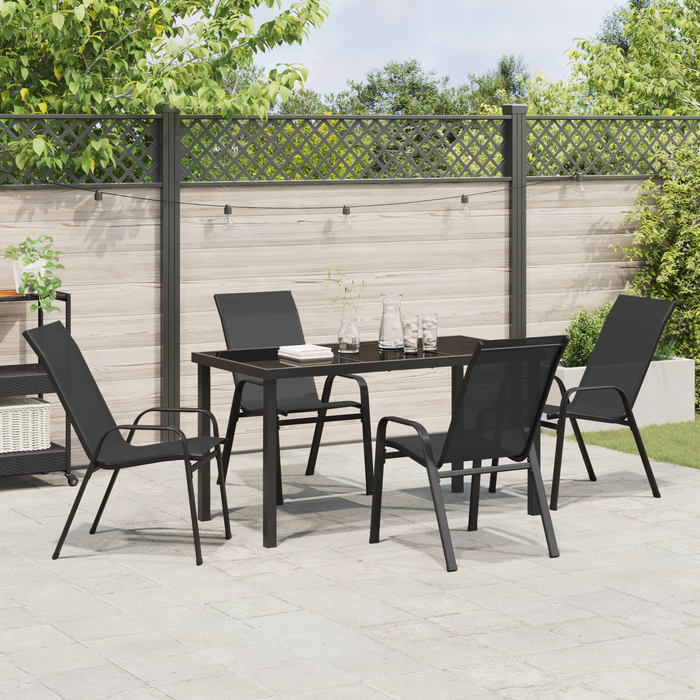 Set masă grădină vidaXL 5 piese Negru Textilene + Oțel, Masă grădină vidaXL Neagră 140x80x73 cm Sticlă securizată - WALTI WALTI